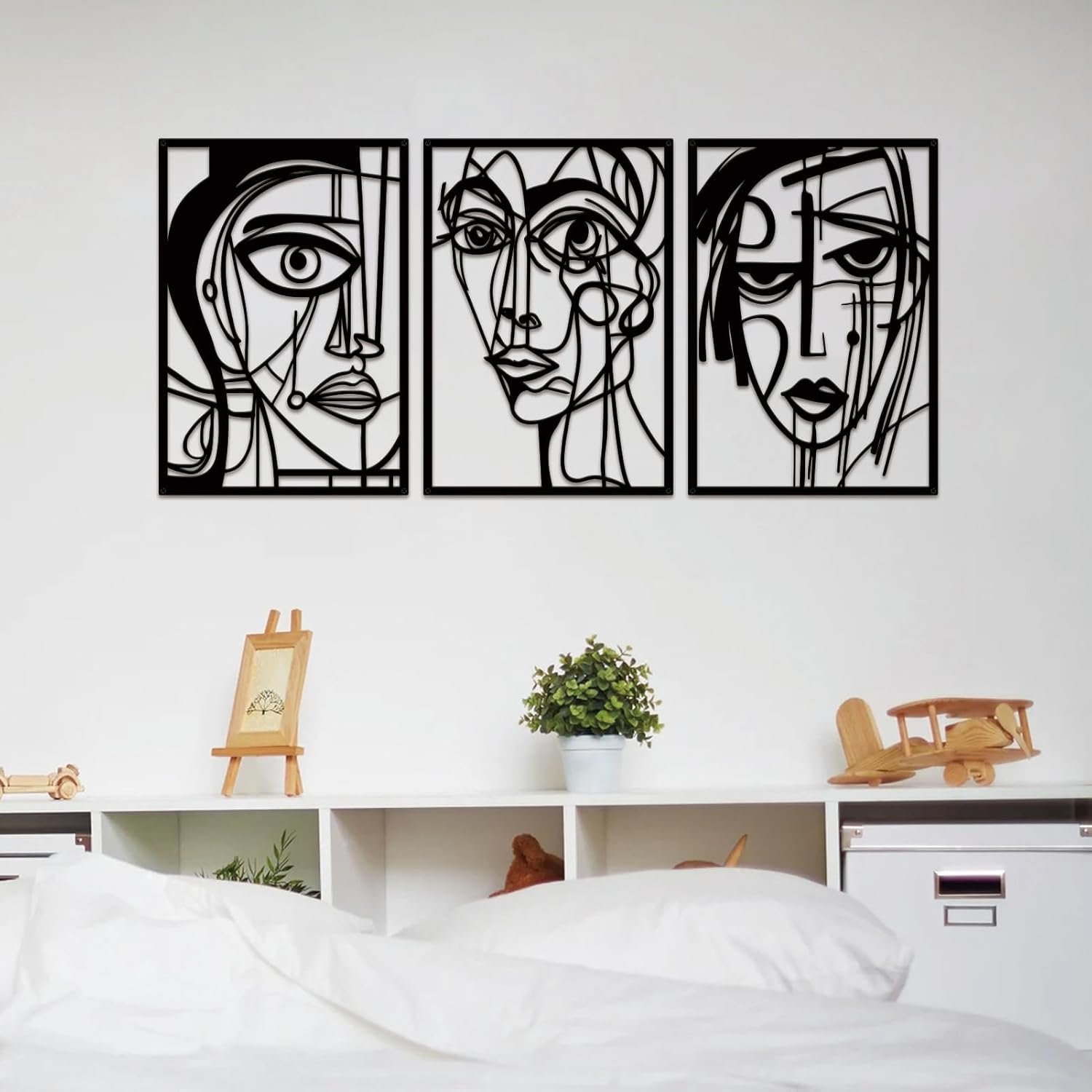 Abstract Human Face Metal Wall Art Set, Minimalist Line Decor - Image 2