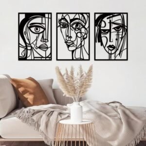 Abstract Human Face Metal Wall Art Set, Minimalist Line Decor