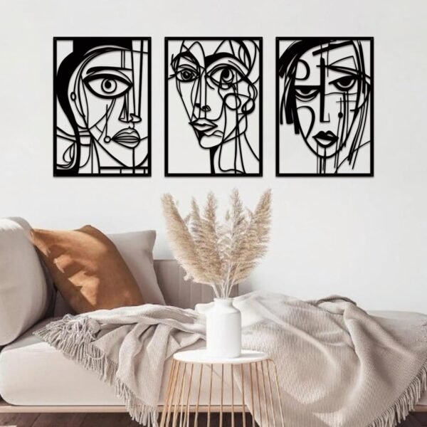 Abstract Human Face Metal Wall Art Set, Minimalist Line Decor