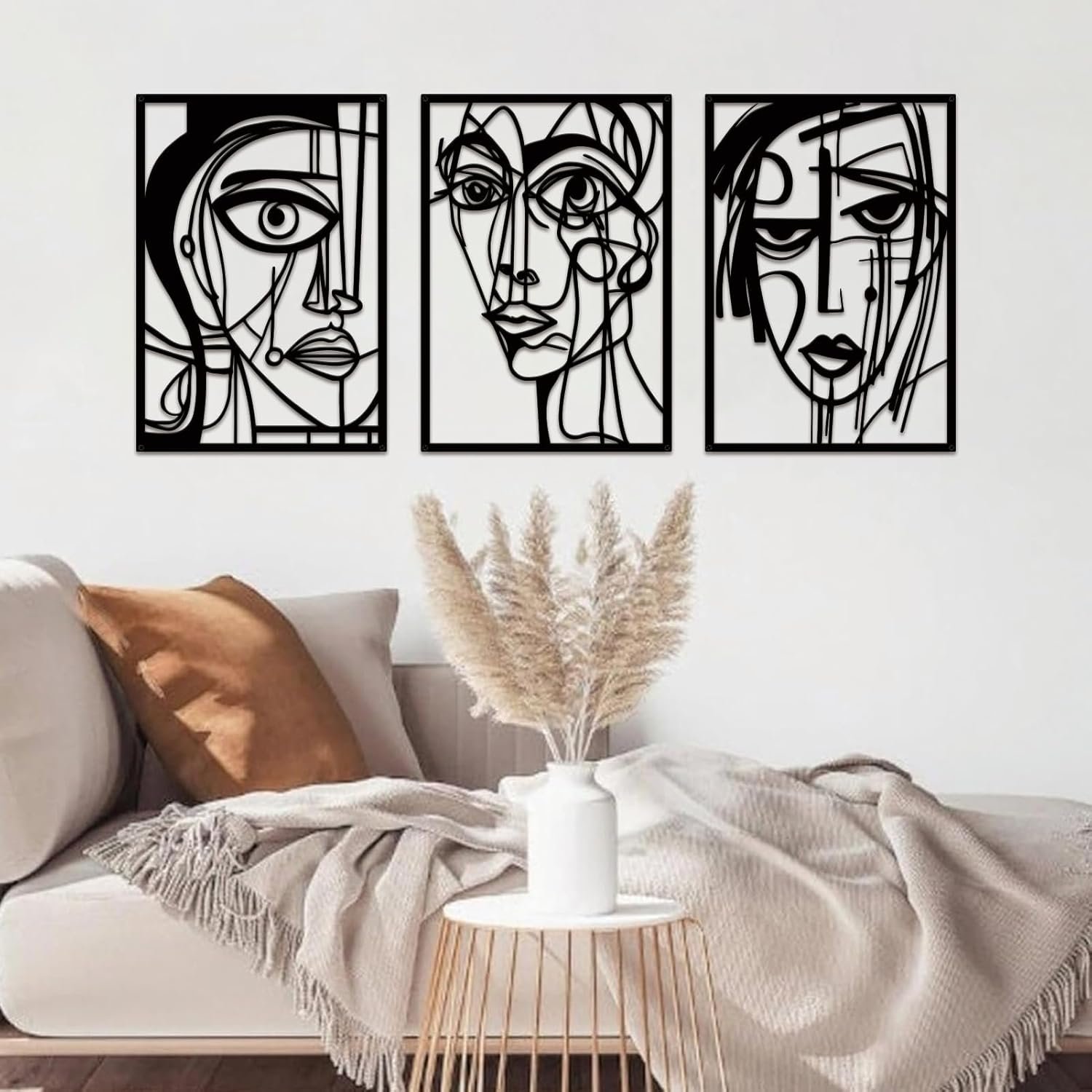 Abstract Human Face Metal Wall Art Set, Minimalist Line Decor