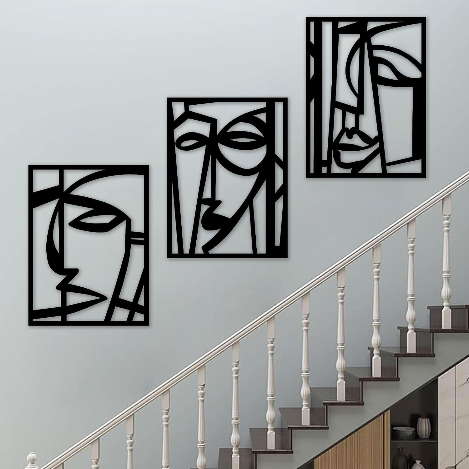 Abstract Human Face Metal Wall Art Set - Image 2