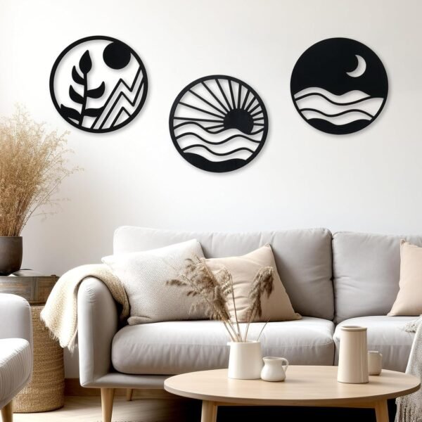 Wooden Boho Wall Art Set, Hollow Geometric Wall Decor