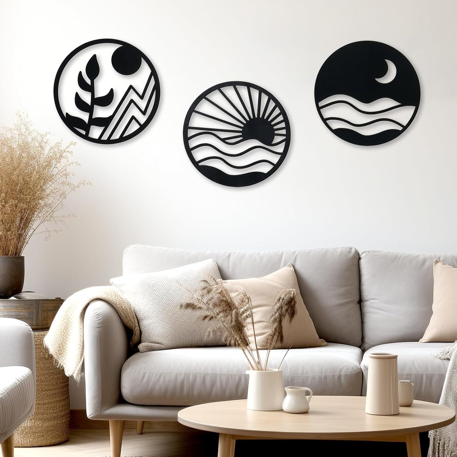 Wooden Boho Wall Art Set, Hollow Geometric Wall Decor
