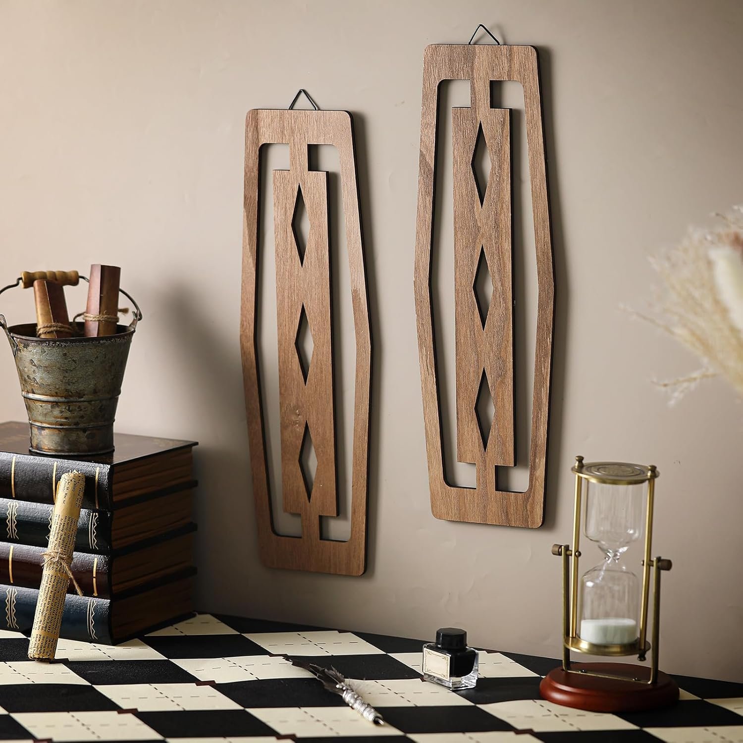 Mid Century Wood Wall Art Set, Abstract Geometric Decor - Image 2