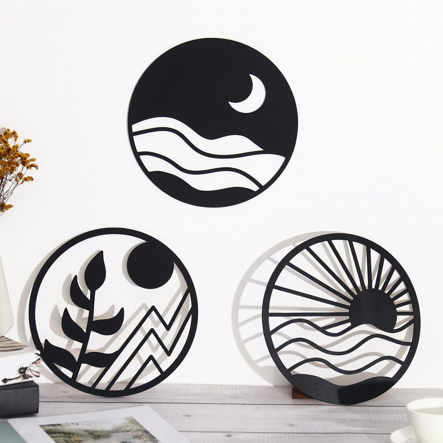Wooden Boho Wall Art Set, Hollow Geometric Wall Decor - Image 2