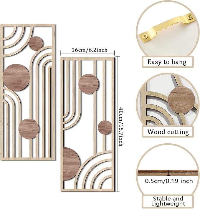 Modern Wood Wall Art Panels, Geometric Wall Decor Set - Image 2