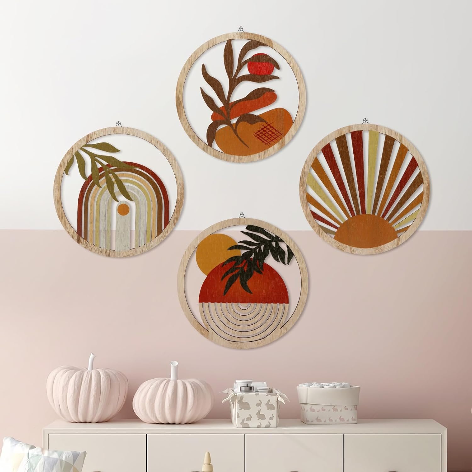 Wooden Boho Wall Art Set, Geometric Hanging Decor - Image 2