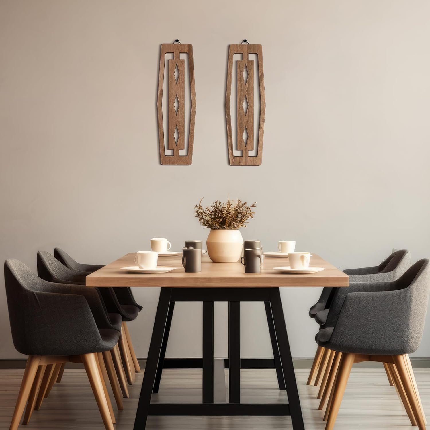 Mid Century Wood Wall Art Set, Abstract Geometric Decor
