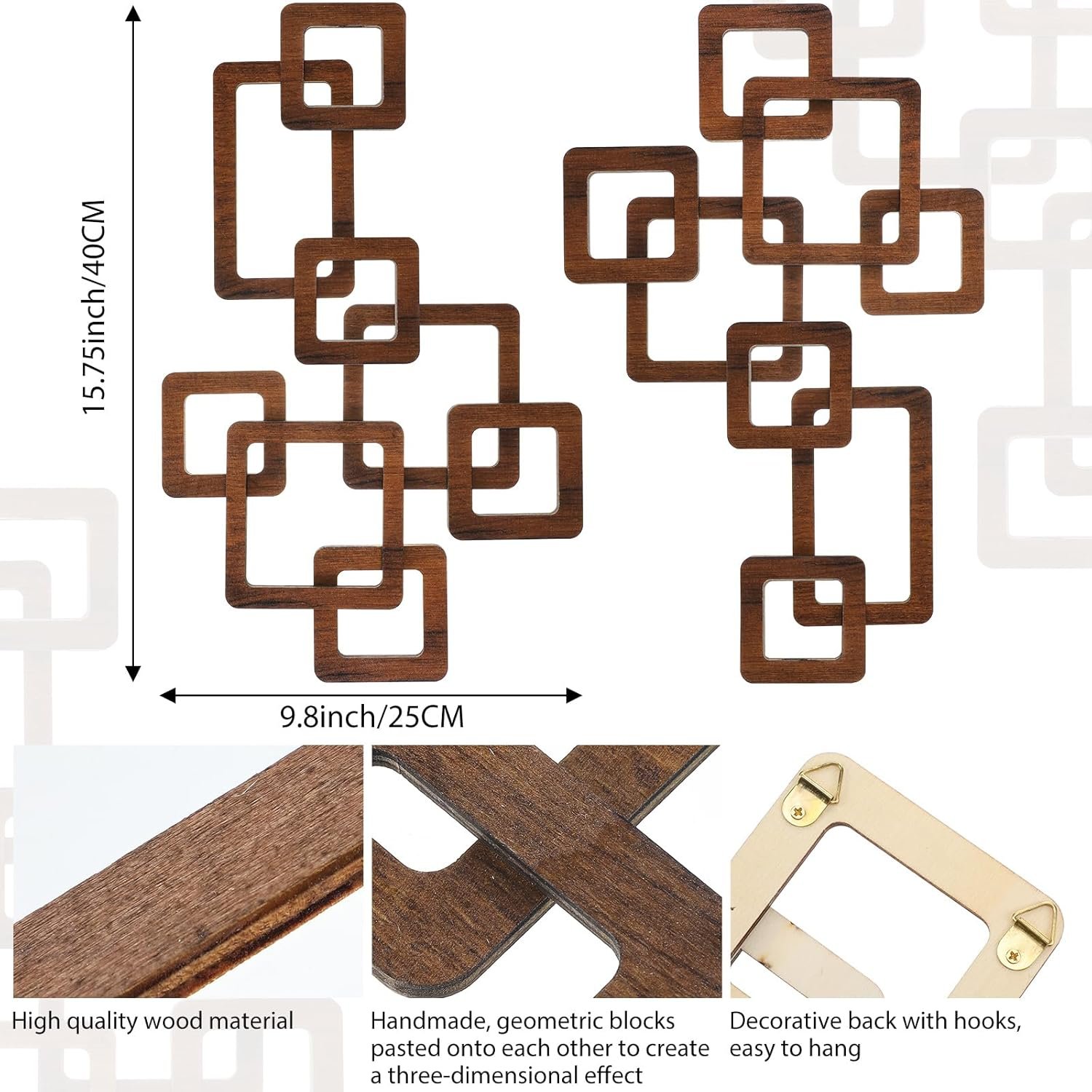 Mid Century Wooden Wall Decor, Abstract Geometric Wall Panels Set - Image 2
