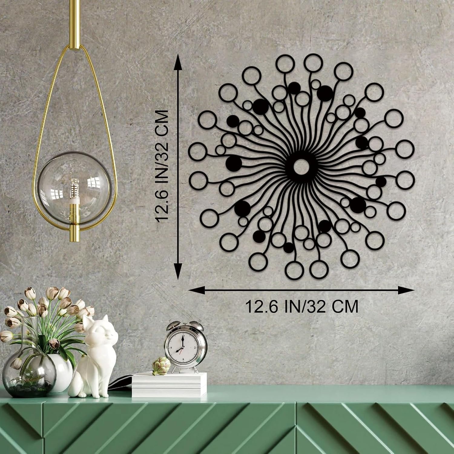Metal Sunburst Wall Decor, Geometric Wire Wall Sculpture - Image 2