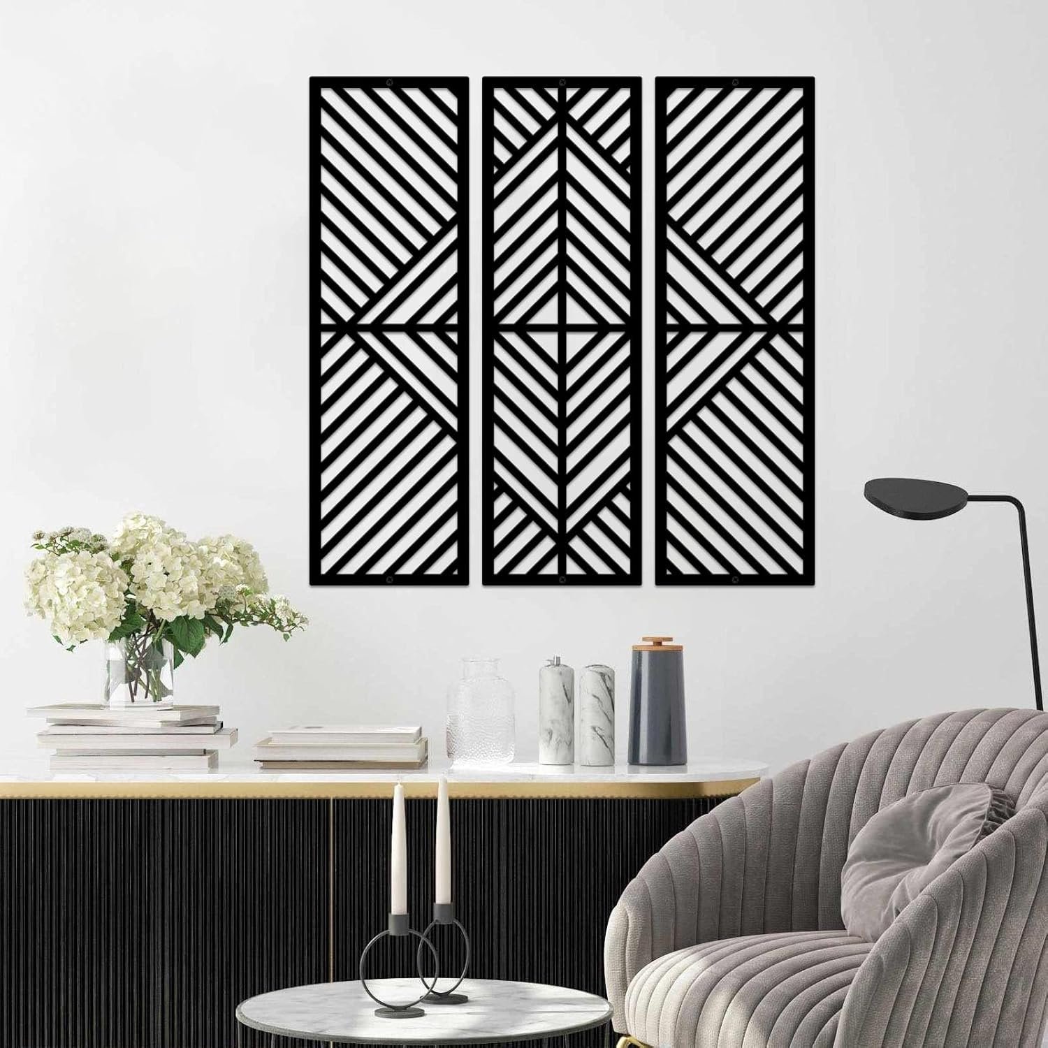 Geometric Metal Wall Decor Set, Vertical Abstract Minimalist Wall Art