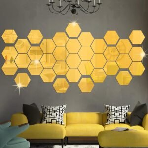 Acrylic Hexagon Mirror Wall Stickers, Geometric Wall Decals