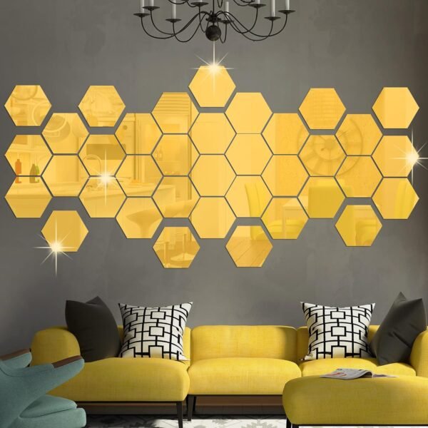Acrylic Hexagon Mirror Wall Stickers, Geometric Wall Decals